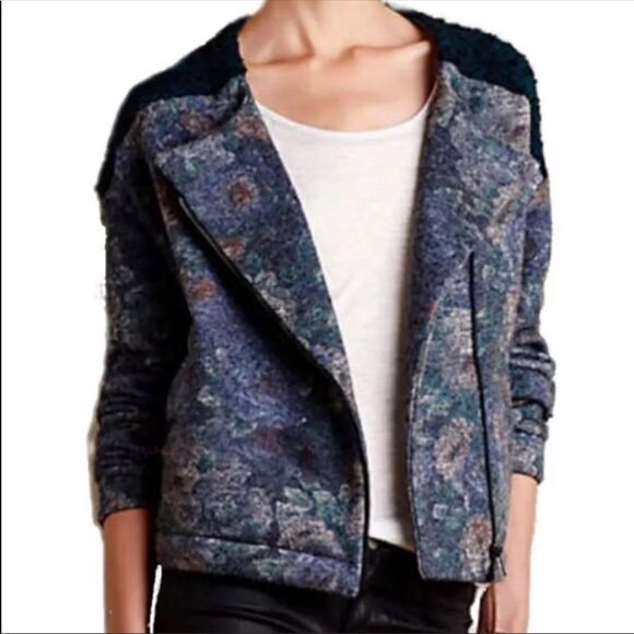 Anthro Anna Studio Floral wool blend Moto Jacket S - Picture 1 of 16